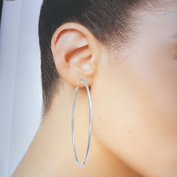 AND NOW THIS Silver plated  Hoop Earrings Sleek Design - Picture 3 of 3